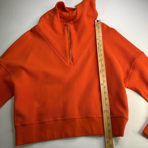 Fabletics Lizzie Half Zip Hoodie Women’s M Orange Waffle Knit Pullover - Picture 12 of 16